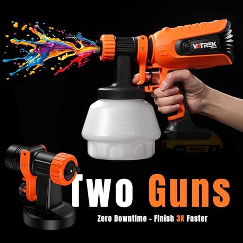 VOTREK Cordless Paint Sprayer Compatible with Dewalt 20V MAX Battery, Electric HVLP Spray Gun for House Painting: Furniture, Cabinet, [Brushless] [50PCS Disposable Cup Liners] [Replacement Dual-Gun] - Thumbnail 2