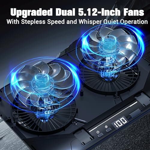 PZT Dual-Core TEC Laptop Cooling Pad with Dual Stepless-Quiet Fans, 5-Height Adjustable Laptop Cooling Stand, 10-Level RGB for 13-17 Inch Laptops, Includes 15W Charger, Smoky Black - Thumbnail 6
