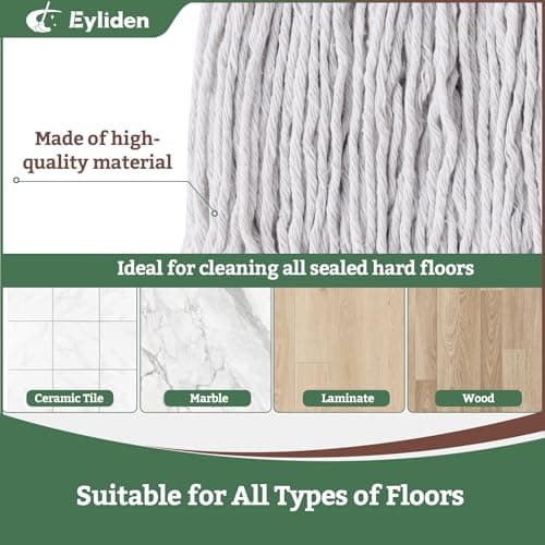 Eyliden Commercial Wet Mop with 2 Cotton Heads, Universal Clips, Heavy Duty Industrial String Mop for Floor Cleaning in Warehouse Garage Workshop Office Restaurant Hospital - Thumbnail 4