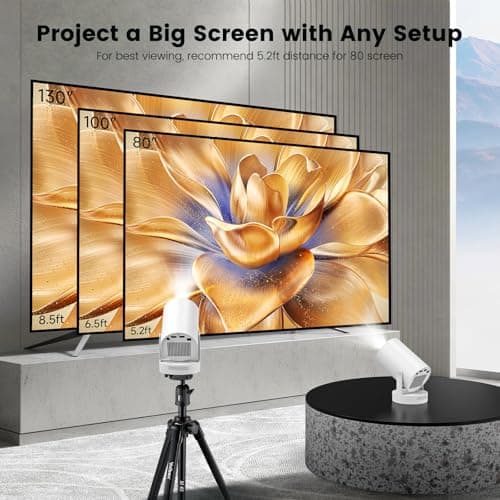 Mini Projector with WiFi and Bluetooth, Smart Portable Projector with 4K Support, 5w Sound Base Speaker, 260 ANSI, 210ｰ Rotation, Auto Keystone Correction for Home Bedroom Outdoor, HY300 Plus - Thumbnail 4