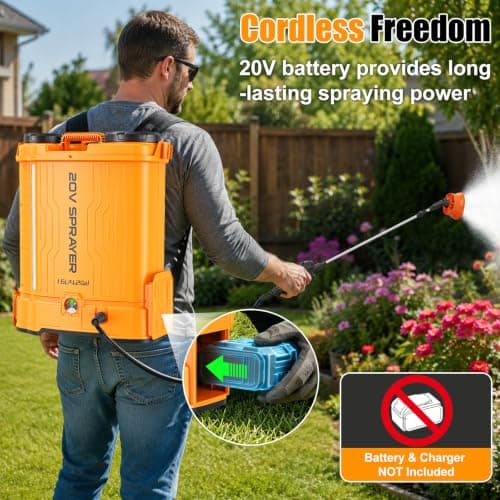 Rozlchar Backpack Sprayer 4.2 Gal Battery Powered, Compatible for DeWalt 20V Batteries(Tool Only), Electric Garden Sprayer with Mixing, 0-90 PSI Weed Sprayers with 6 Nozzles for Yard Lawn Farm - Thumbnail 4