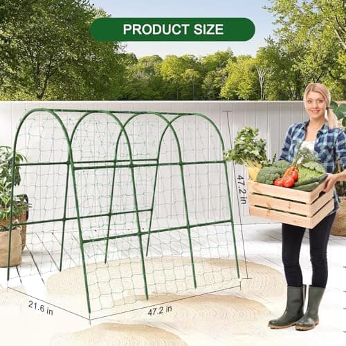 U-Shape Cucumber Trellis for Raised Bed - 47"x47"x22" Metal Garden Trellis with Net & Clips | Rust-Proof Plant Support for Cucumber, Tomato, Peas | Heavy-Duty Outdoor Climbing Plants Trellis - Thumbnail 3