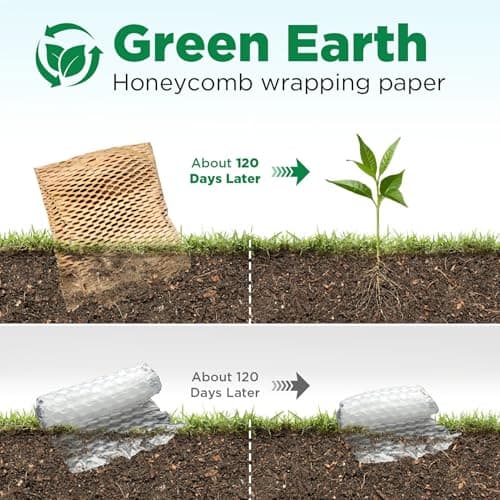 Honeycomb Packing Paper, 12"x150' Brown | Perforated Honeycomb Packing Paper Recyclable Moving Supplies for Shipping & Moving | Plastic-Free Alternative to Bubble Cushion Wrap with 36 Fragile Stickers - Thumbnail 5