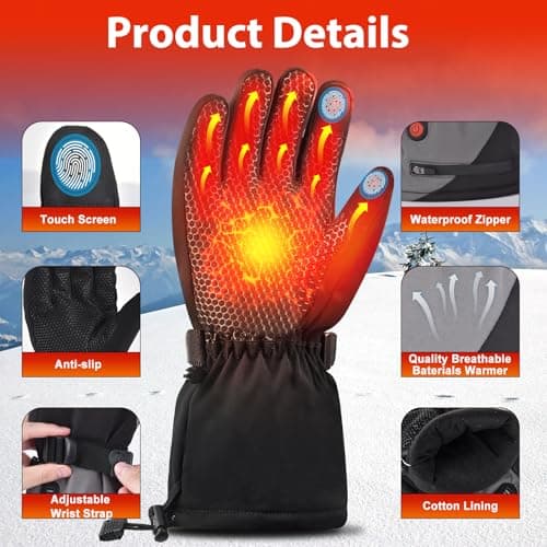 ChieAdt Heated Gloves for Men Women,7.4V 23.7Wh Rechargeable Battery Electric Heated Gloves,Touchscreen, Waterproof&Double Windproof Ski Winter Gloves for Outdoor Motorcycle Skiing Hunting Camping(L) - Thumbnail 4