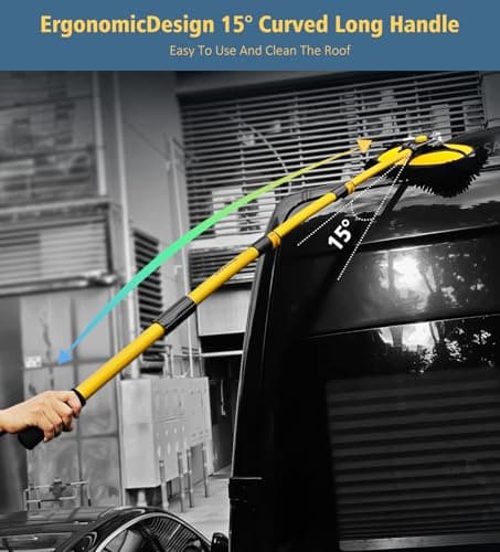 YeewayVeh Car Wash Brush Mop with Long Handle, 55" Car Wash Brush with 2 Replaceable Microfiber Mop Heads, 15° Curved Extension Pole Auto Cleaning Wash Kit for Truck SUV RV Camper, Yellow - Thumbnail 4