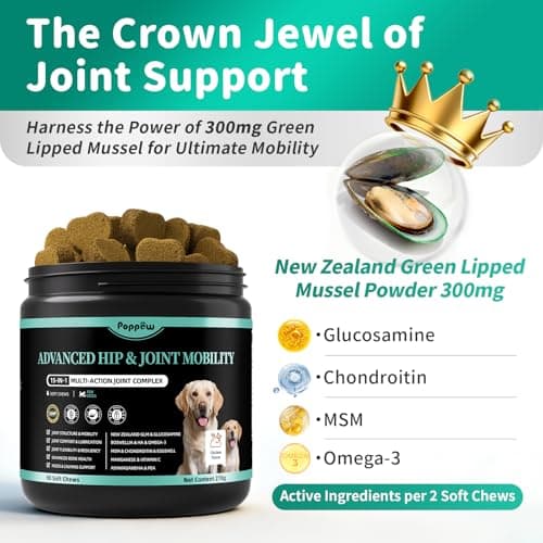 POPPAW Advanced Dog Joint Supplement – 15-in-1 Glucosamine for Dogs with Chondroitin, MSM & Green Lipped Mussel – Hip & Joint Pain Relief Mobility Chews, Chicken Flavor, 90Ct Breeds - Thumbnail 3