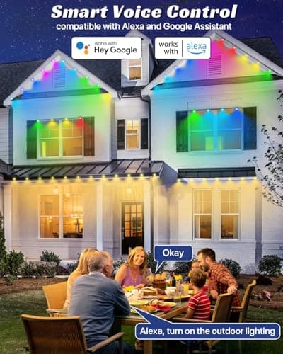 XXKJTO Permanent Outdoor Lights 100FT 72 Triple-Led Smart RGB Outside Christmas Light for House, IP67 Waterproof Eave All Year Round Light with 150 Scene Modes & App/Remote, Warm White - Thumbnail 6