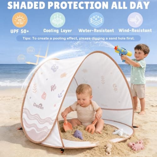 Baby Beach Tent with Pool – Dreamon Pop Up Shelter UV Protection for Infant, Foldable Kids Play Tent with Beach Toys Set and Carry Bag, Summer Outdoor Use Portable Baby Beach Essentials - Thumbnail 2