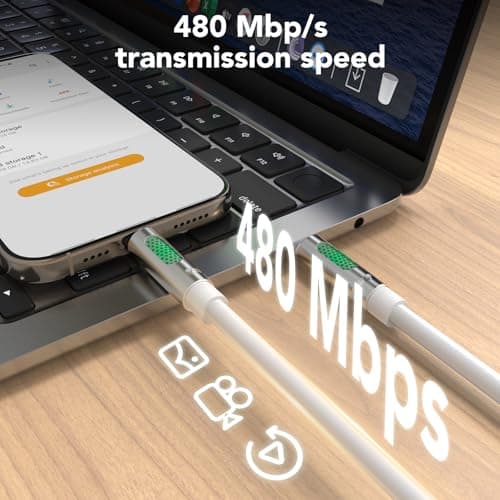MFish 240W USB-C to USB-C Cable (PD 3.1 EPR), 480Mbps Speed, Fast Charging Type C Cable for MacBook Pro/Air, iPhone 17/16 Pro, Galaxy S25/S24, Laptops, iPad, Durable Silicone, 6FT Grey - Thumbnail 5