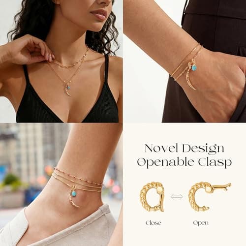 MTMY Gold Moon Pendant Necklace for Women,14K Gold Plated Dainty Chain Crescent Moon Sun Star Necklace Jewelry (mix moon) - Thumbnail 4