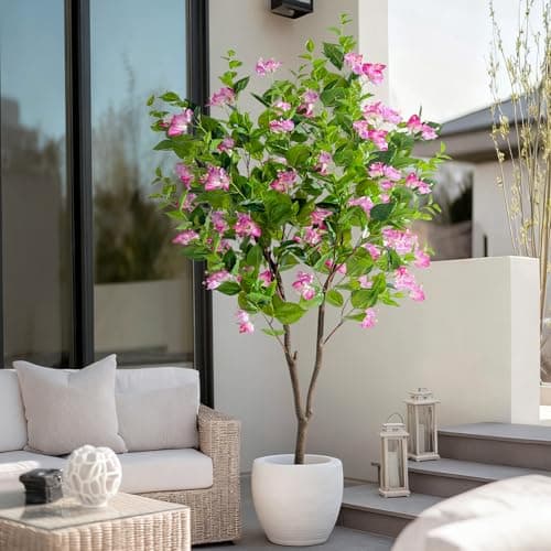 Erimda 5FT Artificial Bougainvillea Tree Artificial Tree Tall Potted Fake Bougainvillea Trees for Outdoor Indoor Lifelike Potted Faux Plants with Wood Trunk and Flowers Office Wedding Home Decor - Thumbnail 5