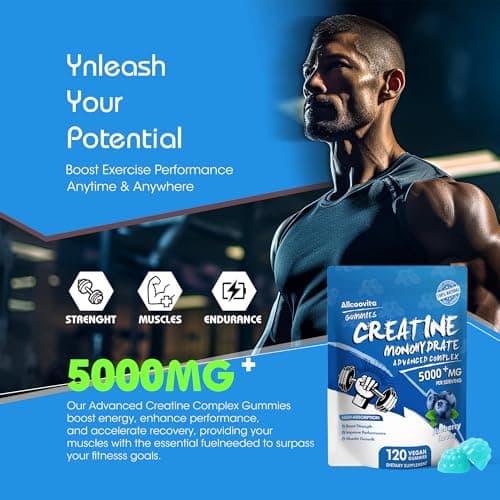 NSF Certified Creatine Gummy - Creatine Monohydrate Gummies 5000mg for Men & Women -120 Gummies Advanced Formula, Muscle Strength, Muscle Builder, Energy Boost, Pre-Workout Supplement-Blueberry - Thumbnail 4