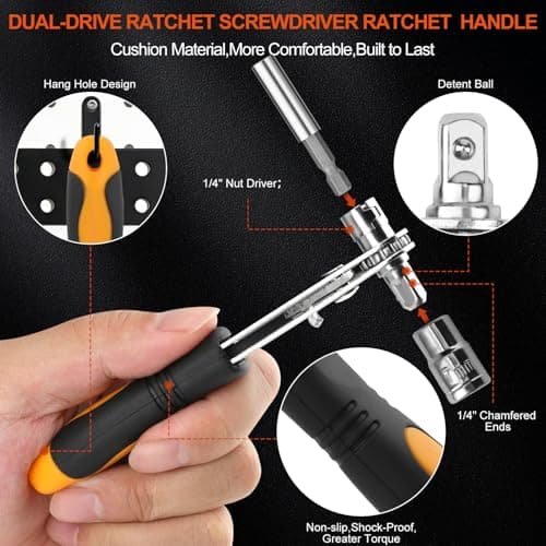 24 in 1 Magnetic Ratchet Screwdriver Set,Magnetic Screwdriver CR-V Steel Multi Bit Metric Sockets 1/4” Extension Bar,Quick-Switch Ratchet Portable Compact Repair Tool Kit for Home,DIY,Bike,Furniture - Thumbnail 6