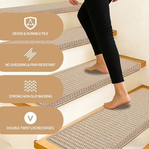 Bullnose Carpet Stair Treads, 14Pack - 29.5"x9.5"x1.5" Stair Treads Non-Slip for Wooden, Peel and Stick Stair Runner, Edging Stair Protectors, Pet Friendly, Washable (14, Two-Tone) - Thumbnail 4