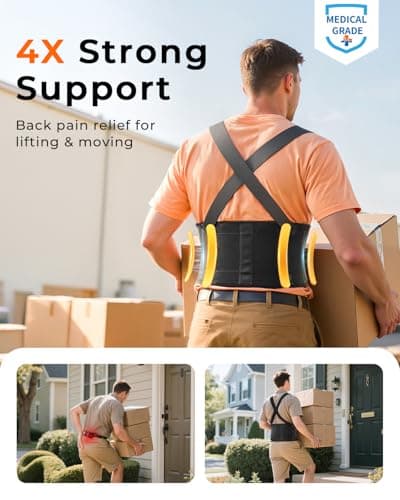 Medical-Grade Work Back Brace with Adjustable Shoulder Straps [Stronger Support & Breathable Mesh] Lower Back Support Belt for Men Women - Pain Relief for Lifting, Warehouse, Construction & Moving - Thumbnail 2