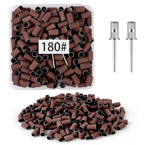 BEVTEE 200Pcs Sanding Bands for Nail Drill, 180 Grit Small Nail Sanding Bands, with 2pcs 3/32'' Nail Drill Bits, for Acrylic Nails Gel Manicures and Pedicure, Brown, Including a Dedicated Organizer - Image 1
