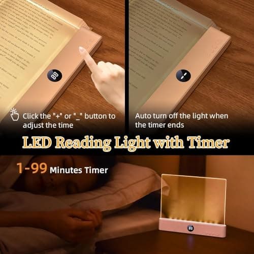 TWINPAIR LED Book Light for Reading, USB Rechargeable Flat Reading Lamp with Full Page Light, 3 Colors 2 in 1 Night Light,Dimming & Timer Reading Light Gift for Book Lovers, Students, Readers (Pink) - Thumbnail 5