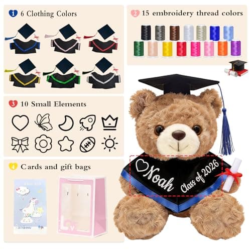 OELTTG 10'' Personalized Graduation Teddy Bear Gifts 2026 - Custom Name & Text, Graduation Gift for Her/Him, Kindergarten, High School & College Graduation Plush Bear with Cap & Diploma - Thumbnail 5