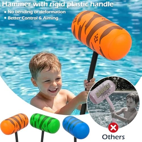Jasonwell Pool Games Toys Floats -2Pack Inflatable Dinosaur Pool Floats with Blow Up Toy Hammers Ride on Pool Floaties for Kids Teens Adults Lounge Raft Summer Lake Beach Party Decorations (BU&Org XL) - Thumbnail 5