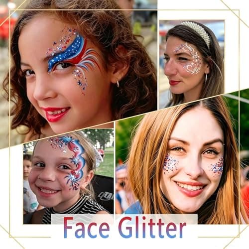4th of July Glitter Stick, Patriotic Face & Body Glitter Stick, Red White and Blue Glitter Stick, 4th of July Outfits for Women, Waterproof Glitter Makeup for 250th Anniversary of Independence Day - Thumbnail 5