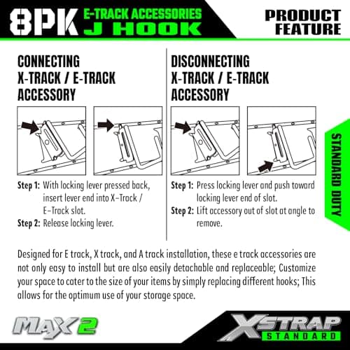 XSTRAP STANDARD 8 PCS E Track J Hooks, 2-inch Steel J Hook Mount Set Tie Down Anchor Points Pickup, Cargo Van, Enclosed Trailers, Semi-Trucks Trailer Hang Tools - Thumbnail 5