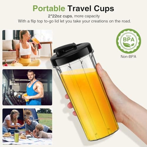 KOIOS Smoothie Blender, Max 1000w Personal Blender for Shakes and Smoothies, 12Pcs Coffee Grinder and Countertop Blenders Combo for Kitchen, Portable Smoothie Blenders with 2x22 oz To-Go Cups, Non-BPA - Thumbnail 5