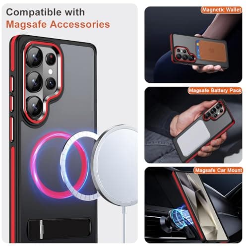 MALEWOLF Case for Samsung Galaxy S26 Ultra with Stand, Compatible with Magsafe, Mil-Grade Shockproof Protection & Non-Slip Matte Cover Phone Case for Galaxy S26 Ultra (Black/Red) - Thumbnail 2