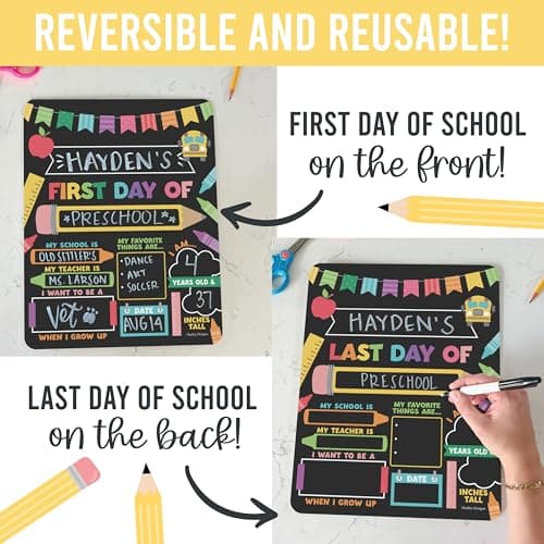 My First Day of School Sign with Markers -11x14 Back to School Signs First and Last Day, Kindergarten Chalkboard Signs, Pre K Sign Board, Preschool Board, Reusable Photo Prop for Kids - Thumbnail 4