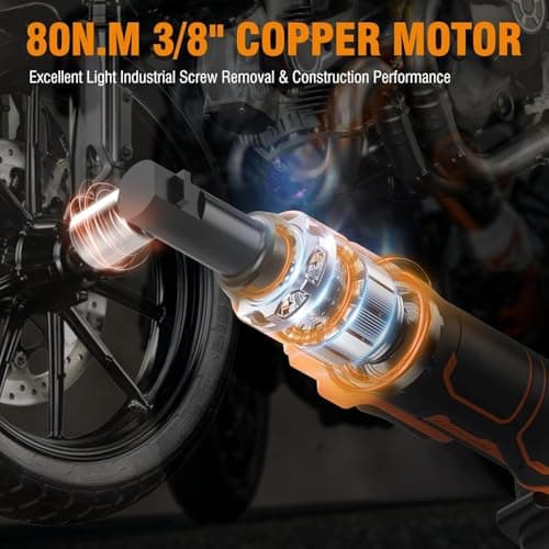 Protmex 3/8'' Cordless Ratchet Wrench, 60FT-LBS (80N.m) Electric Ratchet with 21V 2 X 2.0Ah Battery, 400 RPM Chargeable Power Ratchet Driver Set with 8 Sockets,1/4 Adaptor, 3" Extension Bar - Thumbnail 2