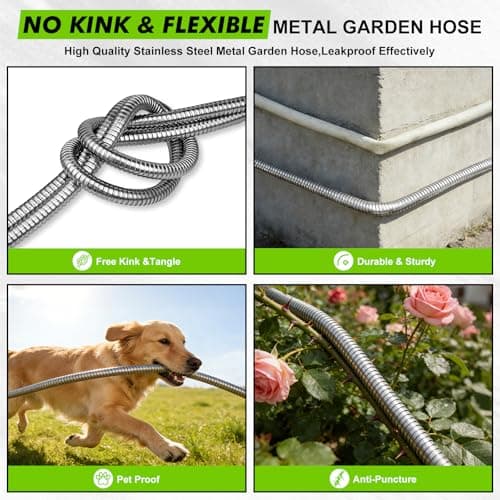 Metal Garden Hose 10FT Stainless Steel Water Hose with Metal Connector Flexible Heavy Duty Garden Hoses, Lightweight, Rust Proof, Durable Puncture Proof Water Pipe for Yard, Lawn, Outdoor, RV - Thumbnail 4