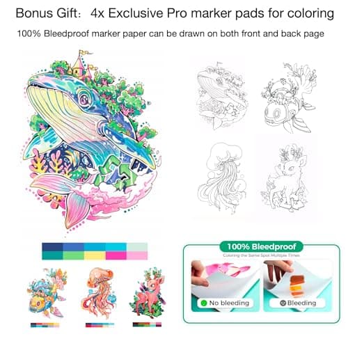 HOTU Beginner's Choice 50 Colors Alcohol Markers with 4 Coloring Cards, Brush & Fine Tip Art Marker Set for Artists, Adult Coloring, with Non-Bleeding Pad - Thumbnail 5