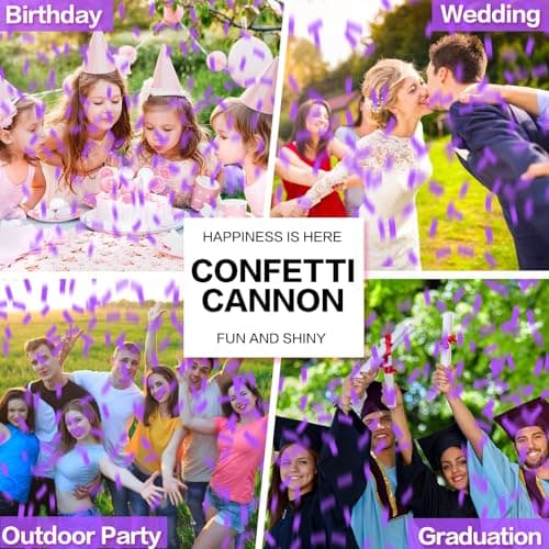 Confetti Cannon 12Pack Purple Party Popper Shooters 12 Inch Confftti Poppers for Wedding Birthday Graduation Christmas New Year Eve Party Supply Launches 20-25ft - Thumbnail 6