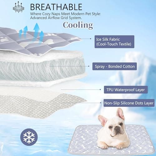 NACOCO Dog Cooling Mat with Non-Slip & Internal Waterproof Leakproof Design, Extra Thick, Machine Washable for Medium and Large Dogs for Crates, Beds, Sofas, Cars (36'' x 23'' Large, Grey Bone) - Thumbnail 2