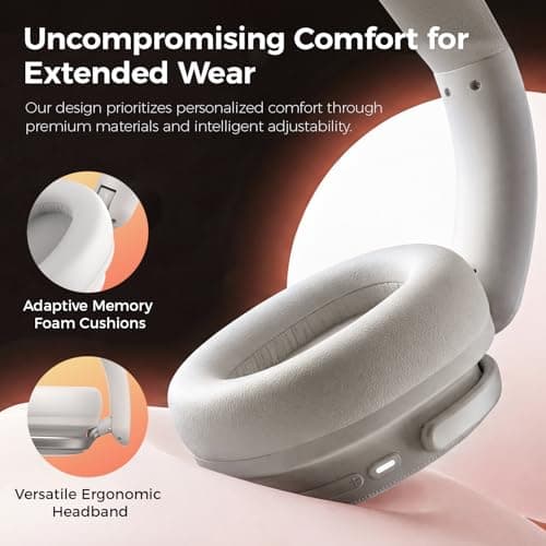 havit Noise Cancelling Headphones Over Ear, Wireless Bluetooth Headphones with 132H Playtime, Fast Charge 5 Min=5H, Foldable, Dual Device, with Mic for Travel Work Office, Gray - Thumbnail 4