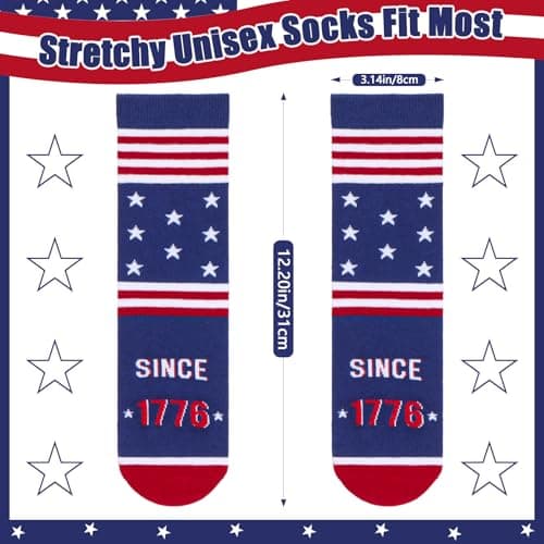 COZYMATE Funny Novelty American Flag Socks for Men Patriotic Merch Gifts for 250th Anniversary 4th of July Independence Day (US, Alpha, One Size, Regular, Regular, Red&Blue) - Thumbnail 3