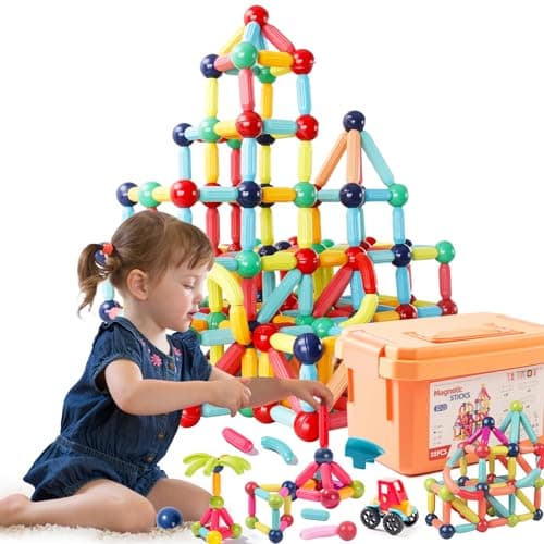 Titrot Magnetic Blocks Kids Toys, Magnetic Building Sticks STEM Educational Sensory Toy Preschool Learning Montessori Toys for Toddlers Boys Girls Ages 3-8 with 1 Car - Image 1