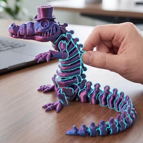WISWIK 3D-Printed Desk Pet for Office: 32 Articulated Alligator Smooth Touch Twist Stroke Unwind - Help Ease Stress After 3 Hours at the Desk - Gift for Coworkers - Image 1