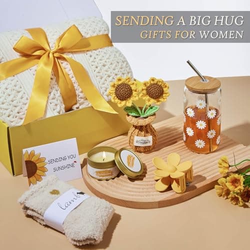 Birthday Gifts for Women, Christmas Self Care Get Well Gifts Baskets for Women, Sending Sunshine Sunflower Care Package, Thinking of You Thank You Inspirational Gift for Friend, Mom, Sister, Wife - Thumbnail 2