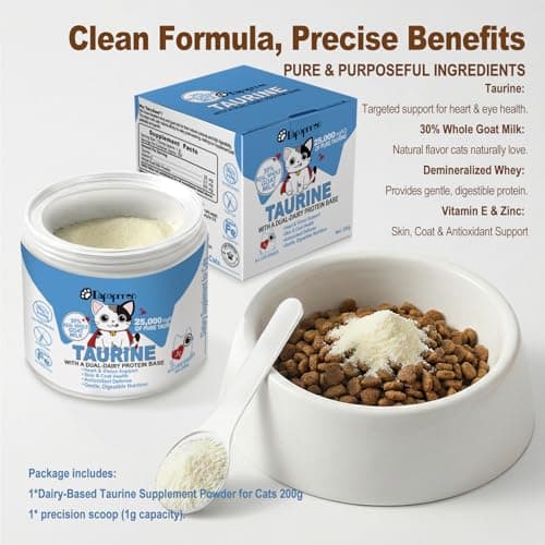 Dapoprren Taurine for Cats with 30% Whole Goat Milk, 0% Maltodextrin Iron-Free Cat Taurine Supplement for Cardiac & Vision Support, Hydrolyzed Protein Amino Acid Powder for Picky Felines - 200g - Thumbnail 2