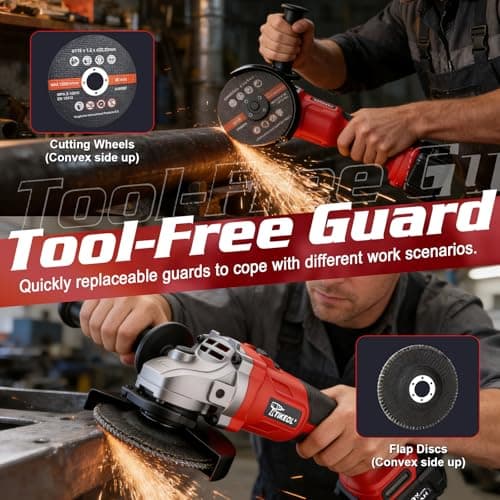 Tikeol 20V Cordless Angle Grinder Kit with 4.0Ah Battery & Charger - 4-1/2 inch Brushless Motor Cut-Off Tool Metal Cutting, Grinding & Polishing for DIY& Professional Use - Thumbnail 4