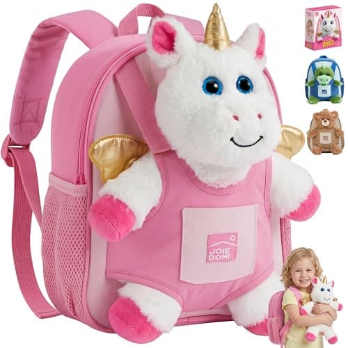 JOIEDOMI Toddler Backpack for Girls 2-4, 11" H Kids Backpack with Detachable Unicorn Toy for 2 Year Old Girl Birthday Gift, Lightweight Perfect for Daycare Preschool Travel - Image 1