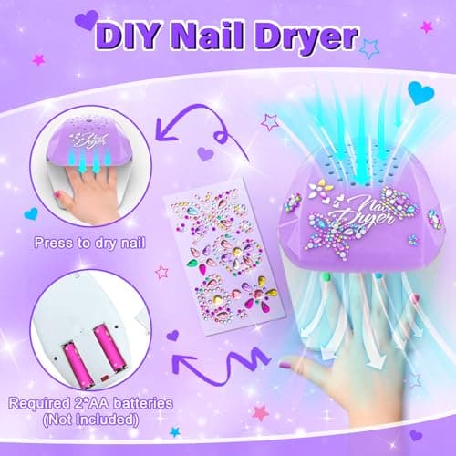 Glisiol Kids Nail Polish Set for Girls Toys, Washable Quick-Dry Toddler Nail Art Kit with Air Cooling Dryer and Cosmetic Case, Christmas or Birthday Gifts for Girls Ages 3 4 5 6 7 9 10 11 12-Purple - Thumbnail 4