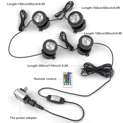 CREPOW RGB Pond Lights with Timer, LED Underwater Submersible Fountain Light, 98ft Remote Control IP68 Waterproof Colorful Landscape Spotlights for Fish Aquarium Tank Garden Yard Pool (Set of 4) - Thumbnail 5