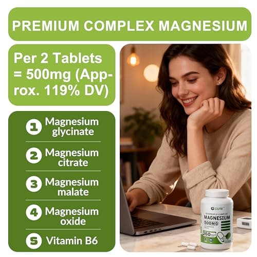 Magnesium Glycinate Complex Supplements, 260 Capsules (130 Servings) | 500mg Magnesium Glycinate, Citrate, Malate & Oxide | High Absorption, Vegan, Gluten Free, Easy to Swallow 260 Count (Pack of 1) - Thumbnail 3