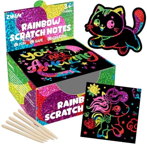 ZMLM 165 Pcs Rainbow Scratch Paper Art Notes - Crafts for Kids Ages 4-8, Classroom Prizes, 1st 2nd 3rd Grade School Activity Bulk, Student Gifts from Teacher(Holographic) - Image 1