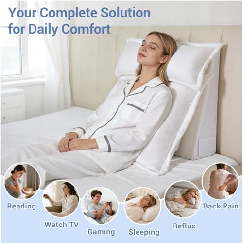 3PCS Bed Wedge Pillow Set for Sleeping, 10" Adjustable Triangle Pillow Wedges for Acid Reflux, Snoring, Back Pain Relief, After Surgery, Reading Pillow for Sitting in Bed Adult with Washable Cover - Thumbnail 2