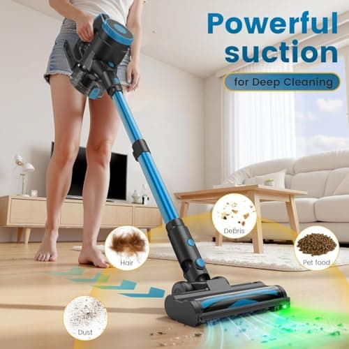 Zefiro Cordless Vacuum Cleaner,45Mins Runtime Vacuum Cleaners for Home, Anti-Tangle and 1.5L Dust Cup, Lightweight Vacuum for Hardwood Floor Carpet Pet Hair - Thumbnail 2