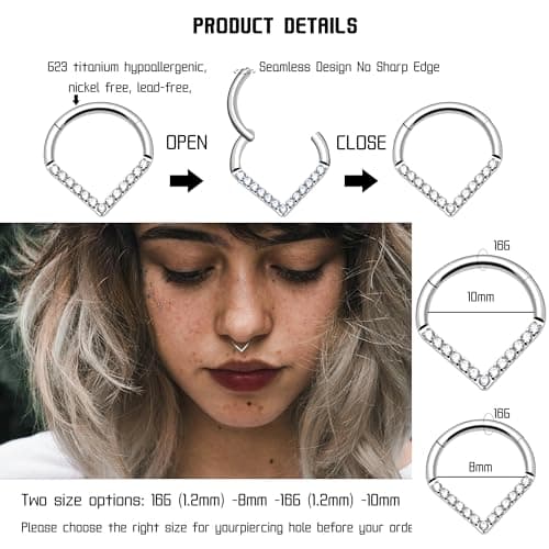 BOGKU Titanium Septum Nose Rings Hoops for Women Segment Nose Rings 16G Hypoallergenic Cartilage Conch Helix Rook Hoop Earrings (16 Gauge 8mm, Teardrop-Silver) - Thumbnail 2