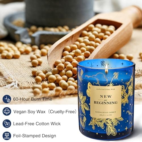 M&SENSE Holiday Scented Candle Gift for Women and Men - Sandal Wood Jasmin Scent, 10 oz Soy Wax, Birthday,Holiday, Christmas, New Year Gift - Thumbnail 2