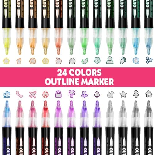 GLOPUS Outline Glitter Markers, Teen Girl Gifts Trendy Stuff, Art Supplies for Kids 6-8 9-12, Crafts for Girls 8-12, 24 Self Outline Metallic Markers, Gift for 4-12 Year Old Girls, Stocking Stuffers - Thumbnail 4
